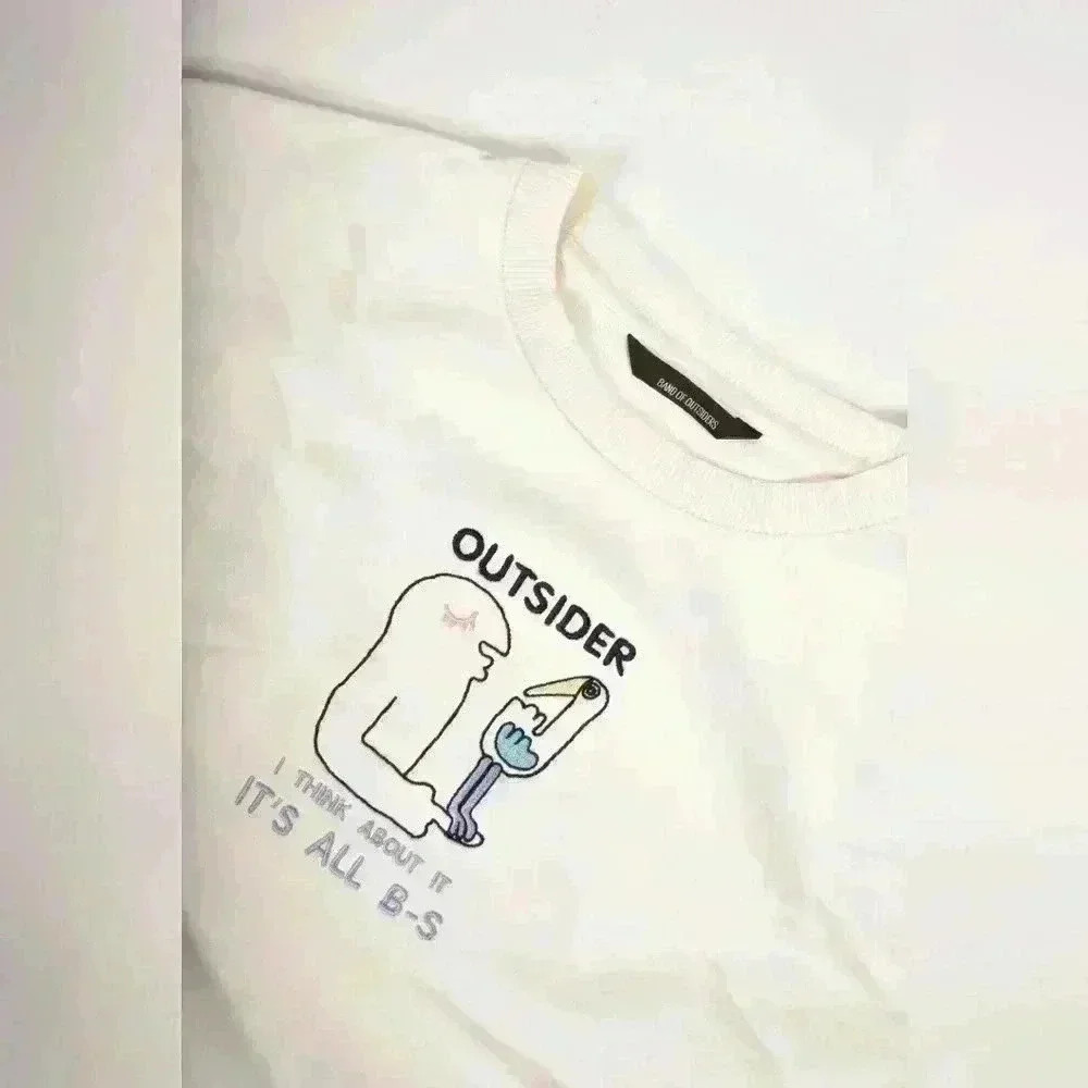 SS19 BAND OF OUTSIDERS  White Blue Art Embroidery BS Stick Figure Small Portugal